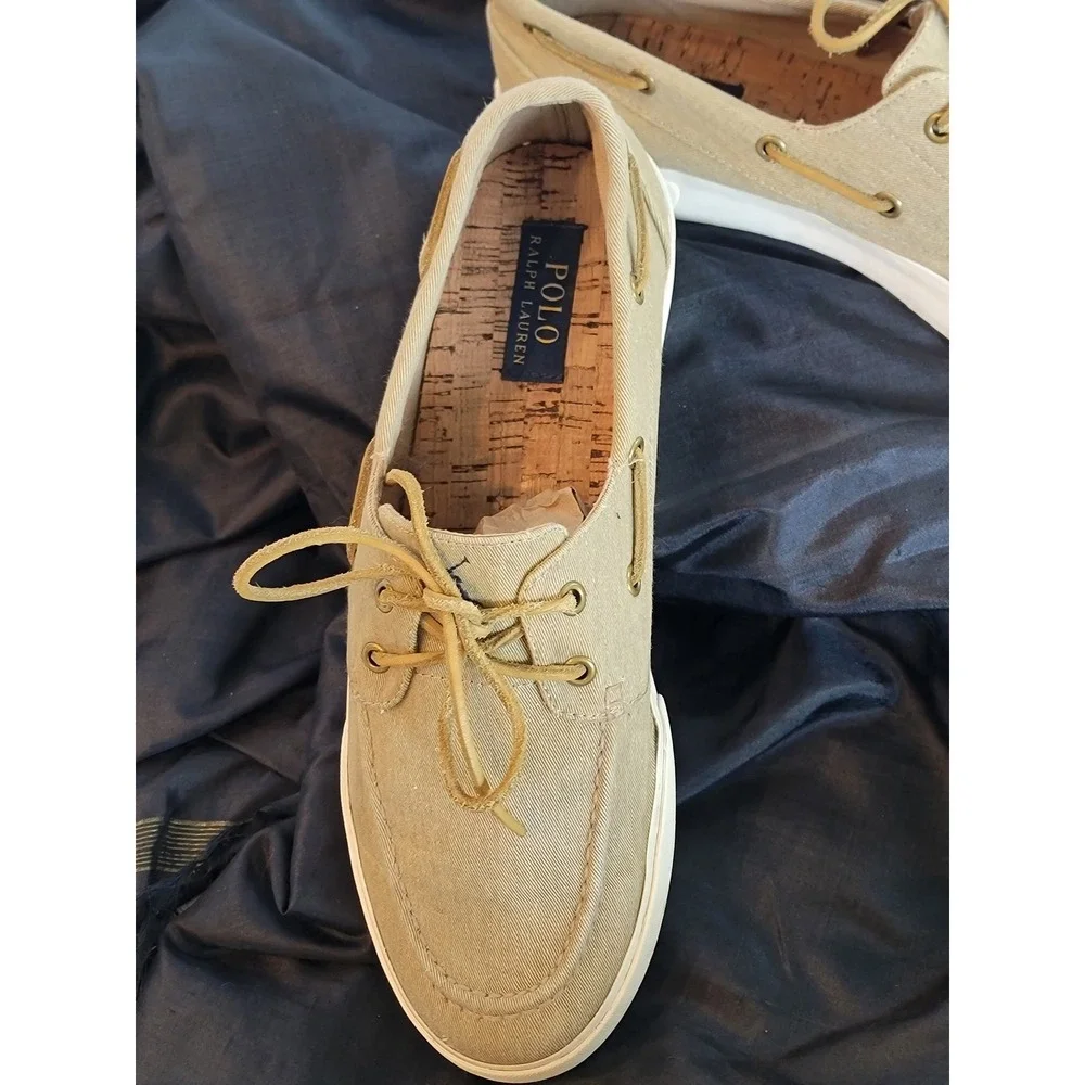 Polo Ralph Lauren Rylander Tan Washed Twill Boat Shoes Mens 11.5 D Loafers